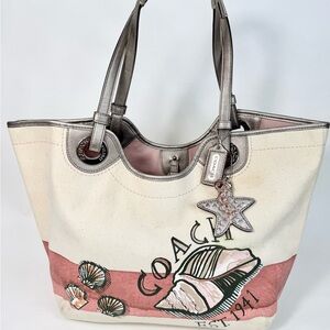 Coach Nautical Seashell Natural Canvas Tote Handbag #19273